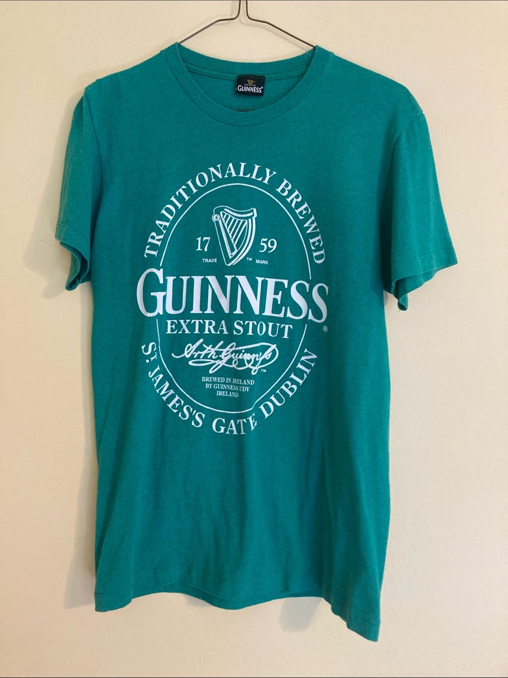 Guinness Teal Short Sleeve Logo Tee with White Print